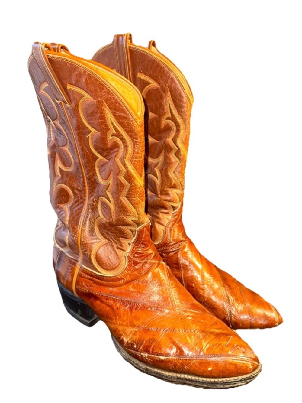 Vintage Tony Lama Western Boots Brown Leather Eel Skin Men Size 11 Western 11D